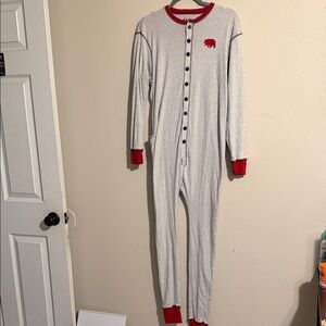 Lazy One Kids Footie Pajama - Gray with Red Accents